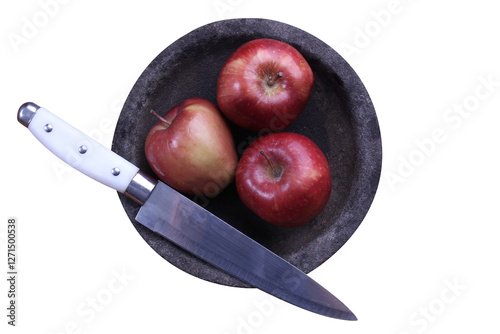 red apple and knife on transparent background PNG