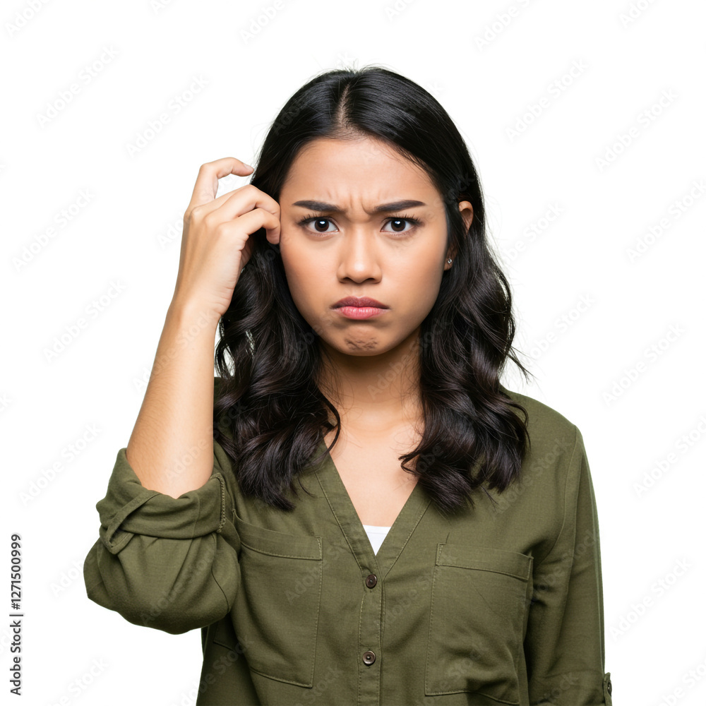 A high-resolution image of a charming Indonesian woman with shoulder-length, wavy black hair A high-resolution image of a charming Indonesian woman with shoulder-length, wavy black hair
