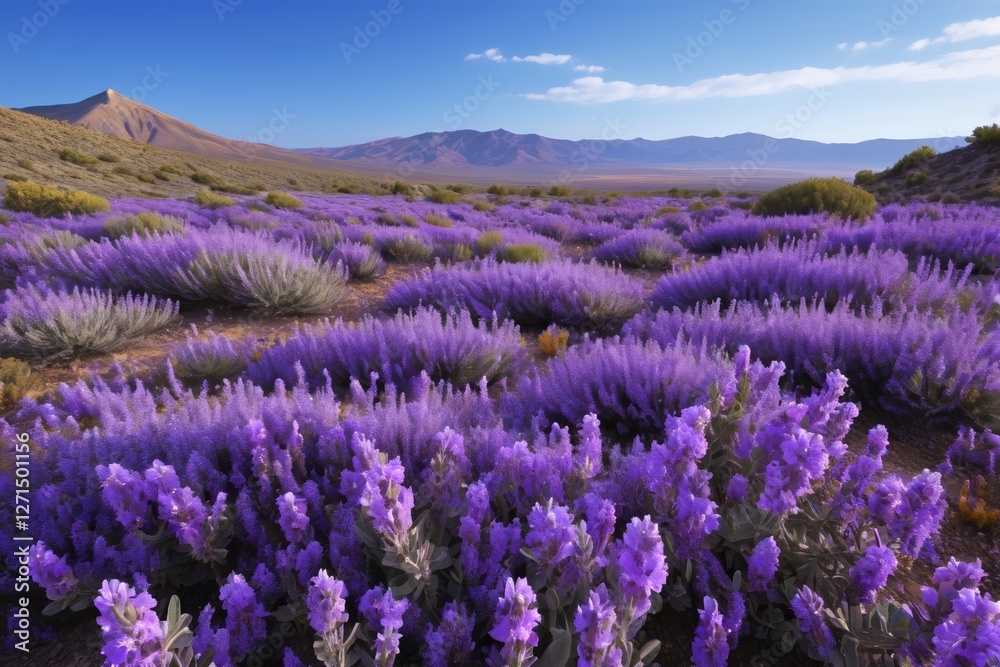 Fototapeta premium lavender flowers in a field with mountains in the background