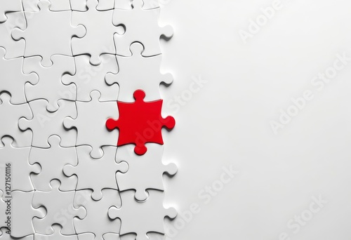 Assembled white jigsaw with missing bright red piece.