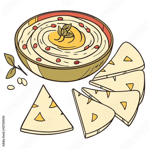 Roasted Egyptian Hummus with Pita Bread Isolated. Perfect for: Vegetarian food festivals, Mediterranean culinary promotions, Middle Eastern street food events, health-conscious menus