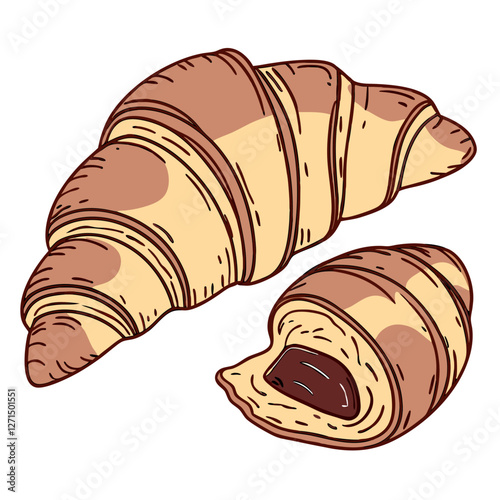 Classic French Croissant with Buttery Flaky Layers Isolated. Perfect for: French bakeries, breakfast menus, Parisian café culture