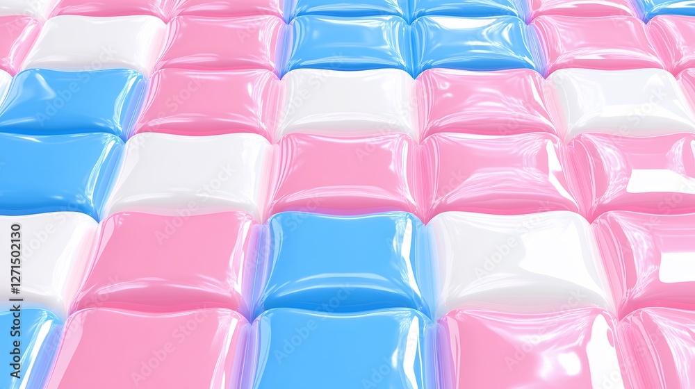 Obraz premium Colorful Glossy Tiles in Pink White and Blue Arranged Uniformly on a Smooth Surface