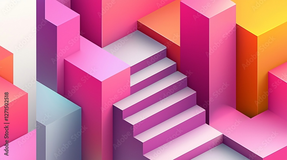 Abstract pink staircase, geometric shapes background, design element Abstract pink staircase, geometric shapes background, design element