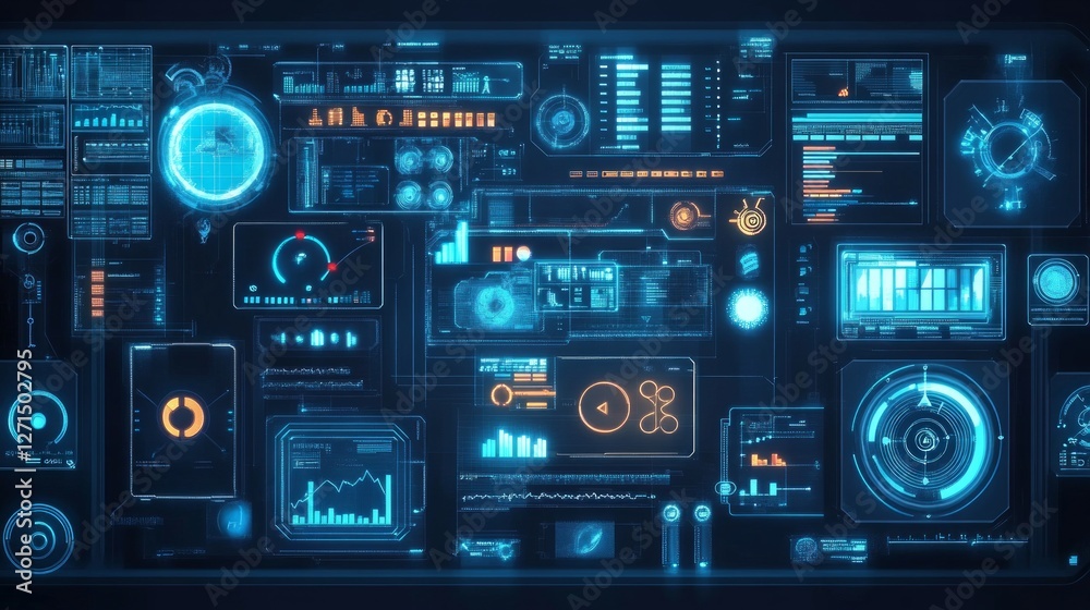 A Futuristic and Dynamic Digital Interface Displaying Data and Information A Futuristic and Dynamic Digital Interface Displaying Data and Information