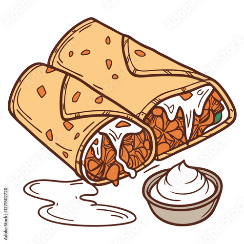 Mexican Chimichanga with Spicy Chicken. Perfect for: Mexican fiestas, Cinco de Mayo, Tex-Mex restaurants