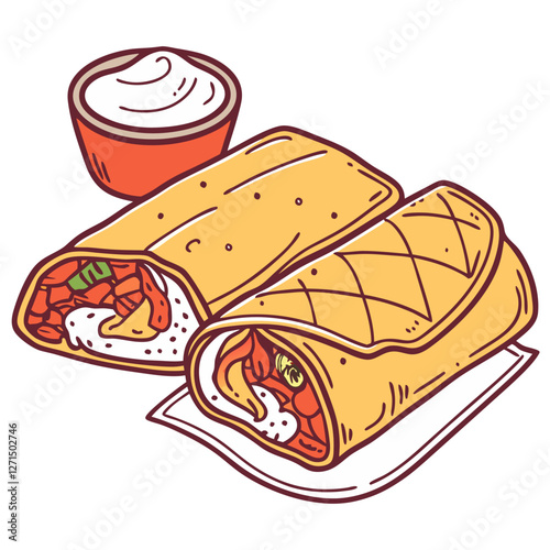 Mexican Chimichanga with Spicy Chicken. Perfect for: Mexican fiestas, Cinco de Mayo, Tex-Mex restaurants