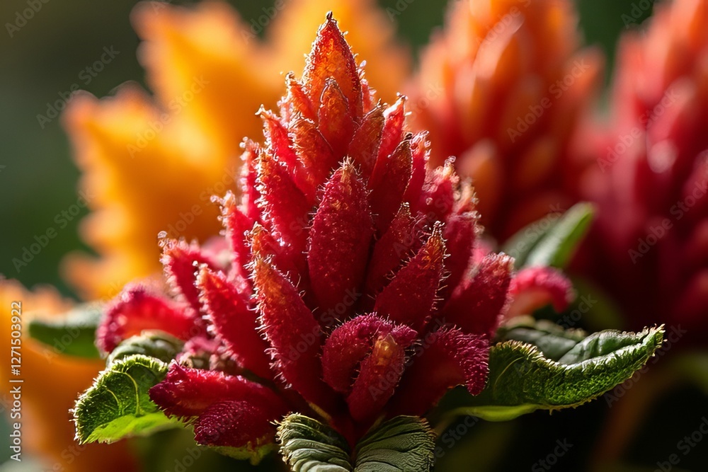 Close-up of Vibrant Red and Orange Flower with Detailed Texture Close-up of Vibrant Red and Orange Flower with Detailed Texture