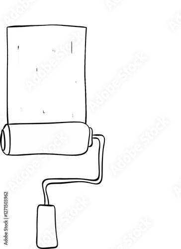 Vector paint roller. Paint roller png. graphic line Tool for wall painting, drawing. Blue paint roller with paint. Construction Materials.