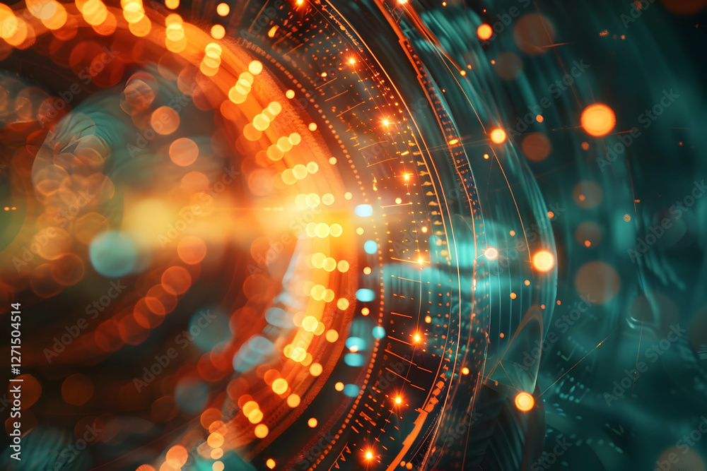 Fototapeta premium Abstract digital composition featuring vibrant glowing circles and lines, creating a dynamic visual experience