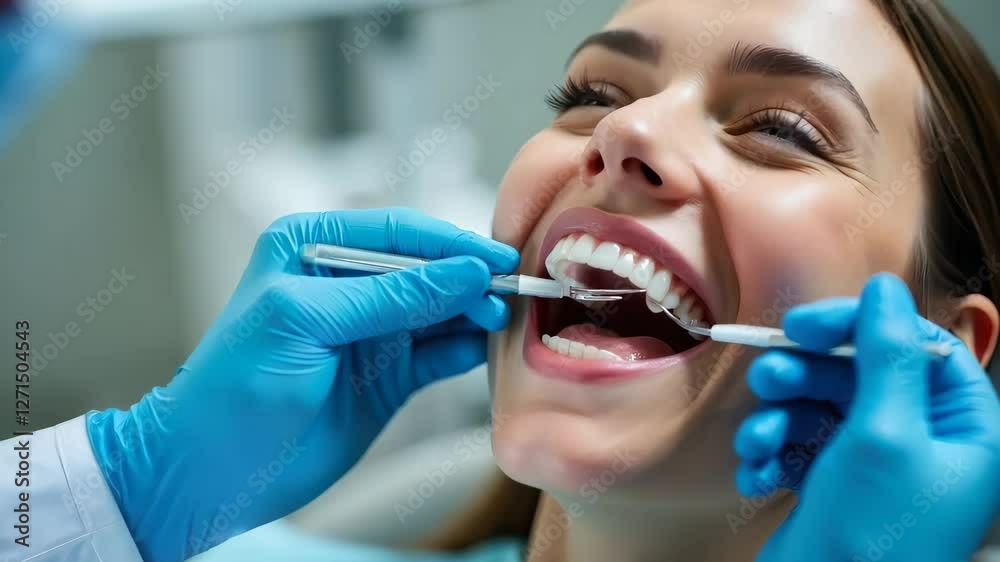Female Patient Smiling During Dental Check-Up in Modern Clinic