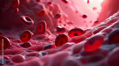 Close-Up View of Red Blood Cells Flowing Through Blood Vessel photo