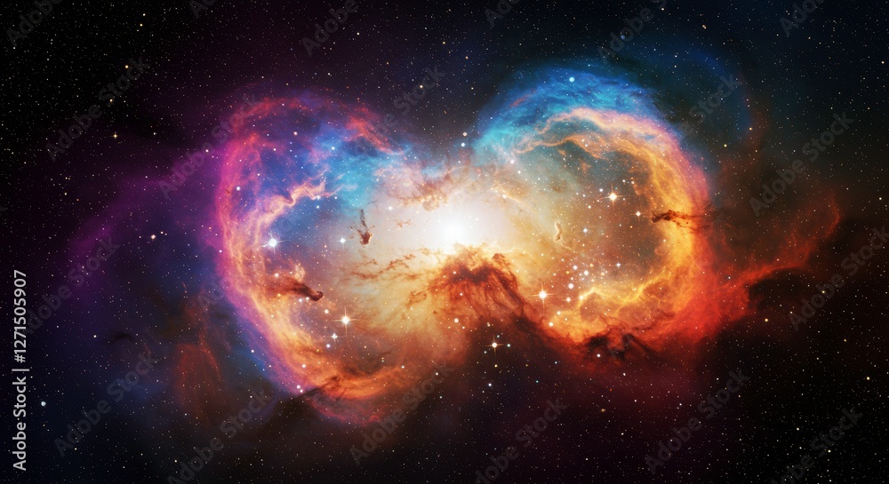 Obraz premium Celestial Symphony: A vivid nebula swirls with an array of vibrant colors, capturing the awe-inspiring beauty and mystery of the cosmos.