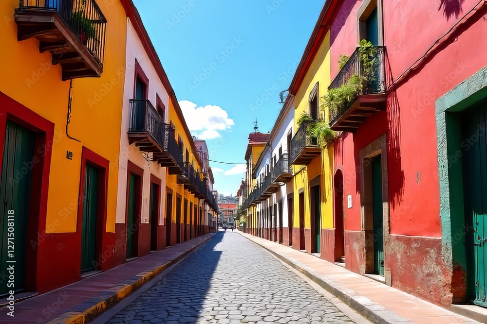 Fototapeta premium Colorful Colonial Architecture Street Scene in a Latin American City