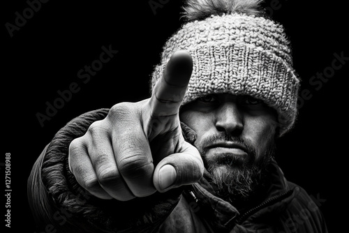 Strong Pointing Man In Beanie photo