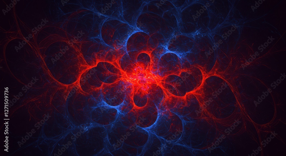 Obraz premium Energy Flow: An abstract digital art piece features a dynamic interplay of vibrant red and blue energy, creating a visually striking and evocative display.
