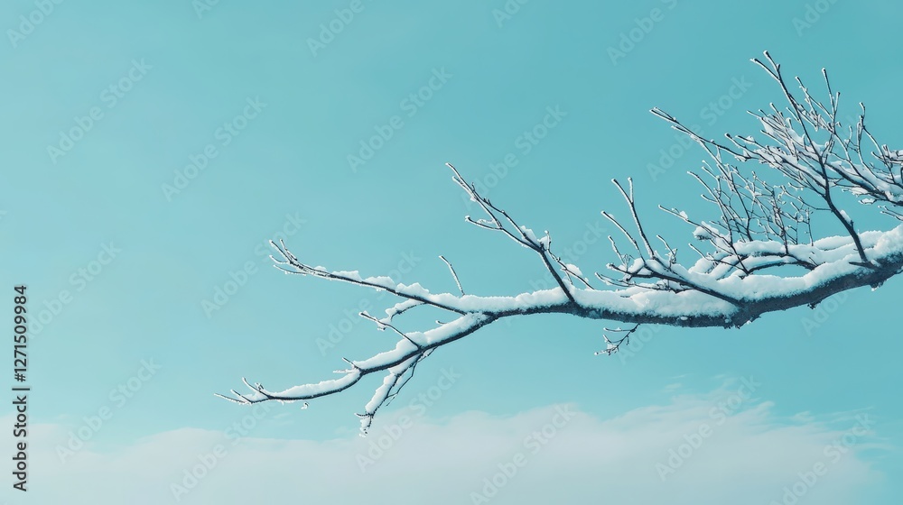 Obraz premium Snow-covered branch against a bright sky