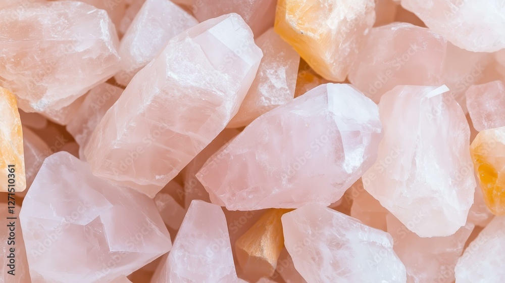 Close-up of rose quartz crystals: soft pink and peach tones in natural mineral formation Close-up of rose quartz crystals: soft pink and peach tones in natural mineral formation