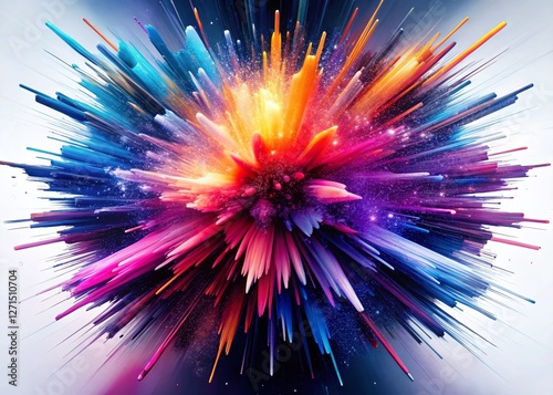 Abstract Night Color Splash, Vibrant Paint Burst Isolated on White Background