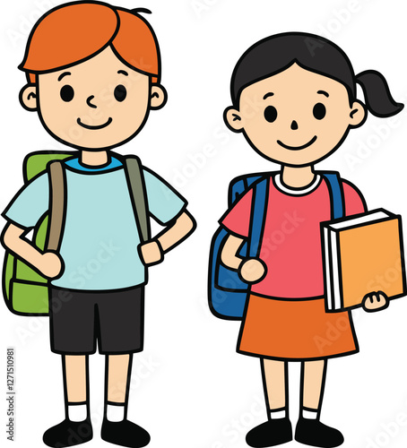 Cheerful pupils with backpacks and books, ready for a day of learning. They walk together, full of curiosity, excitement, and a love for knowledge and new adventures.