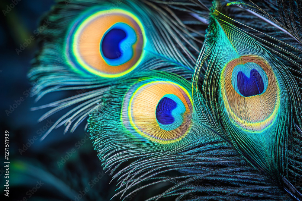 Fototapeta premium Vibrant Peacock Feathers with Iridescent Colors and Intricate Patterns