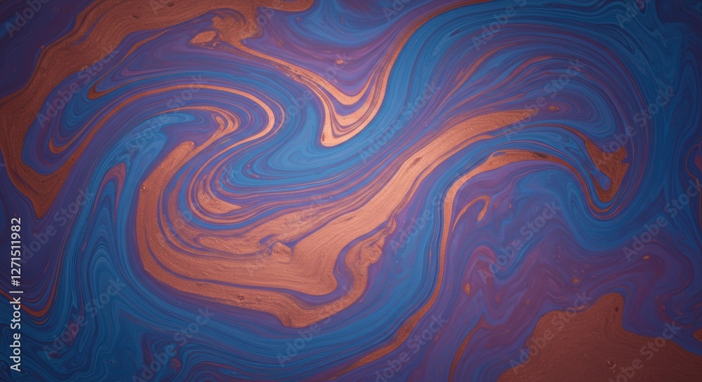 Fototapeta premium Abstract Swirl: Blue and Copper Liquid Marble Texture 