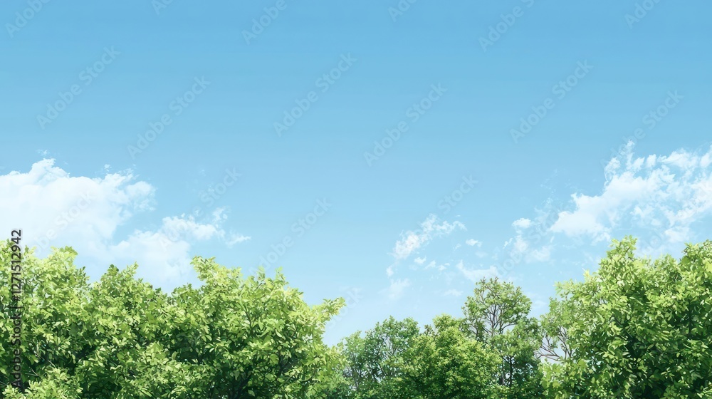 Bright Blue Sky Over Lush Green Treetops Bright Blue Sky Over Lush Green Treetops