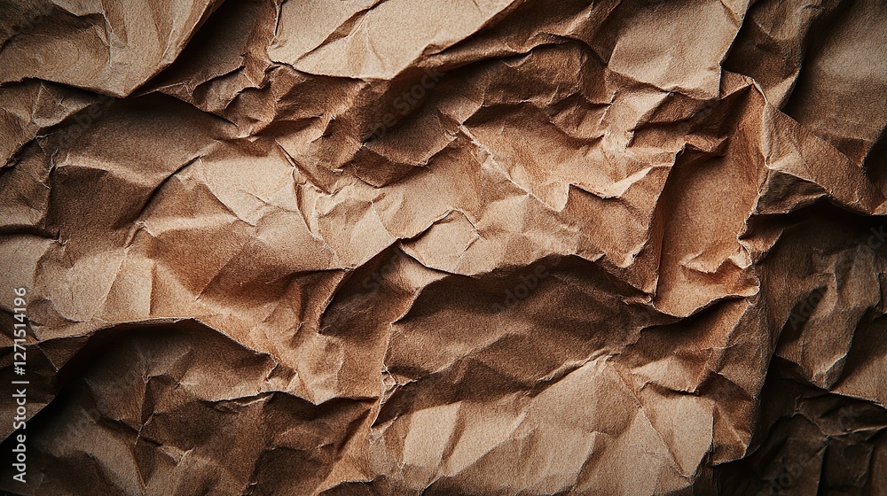 Crumpled Brown Paper Texture with Highlighted Folds and Creases Crumpled Brown Paper Texture with Highlighted Folds and Creases