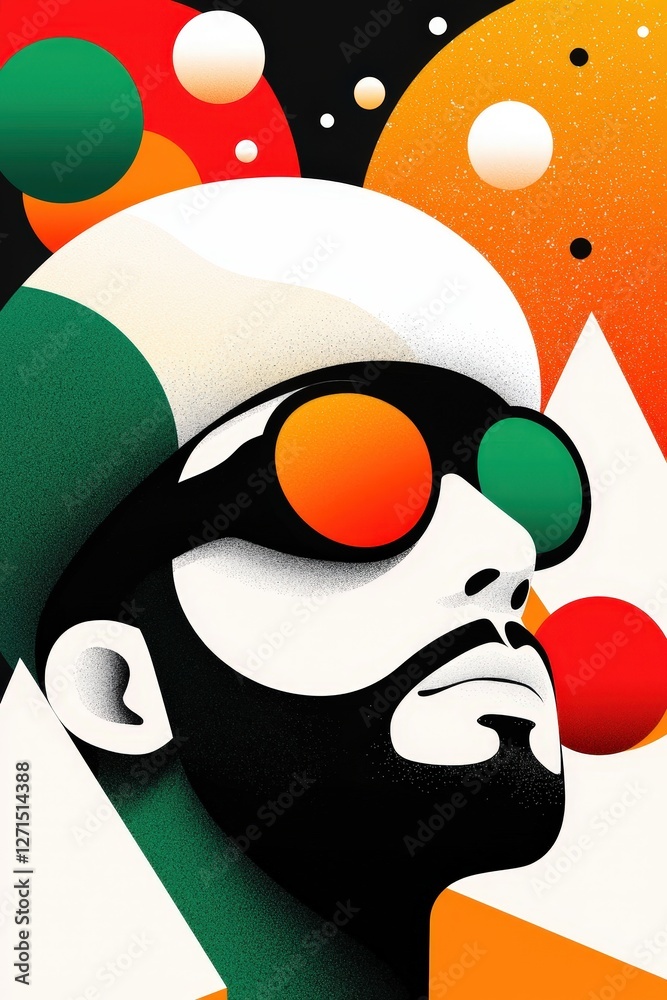 Fototapeta premium Stylish Man with Sunglasses against Colorful Abstract Background