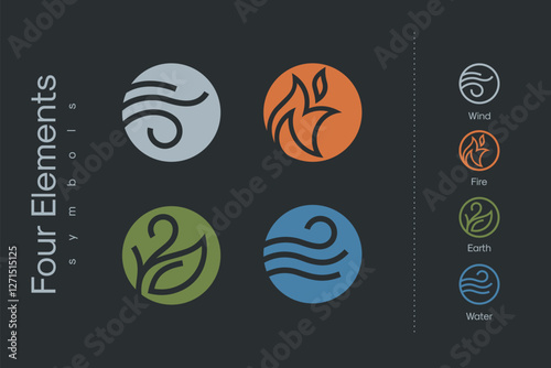 Four Elements fire water earth air Icon Set Logos