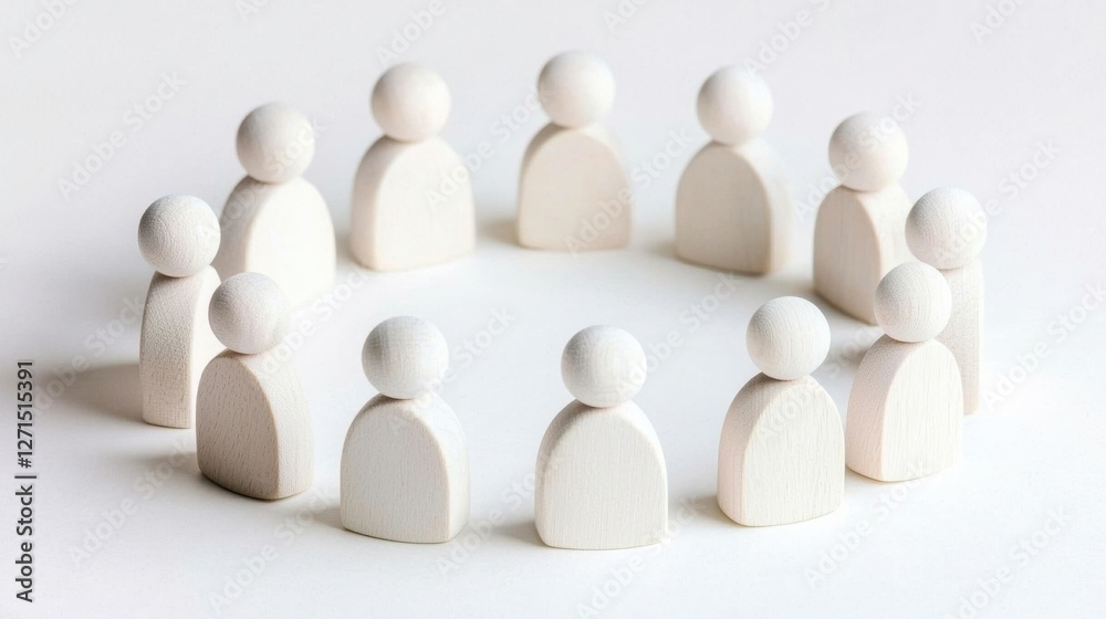 HR executives in a circle wooden figures symbolizing teamwork. HR executives in a circle wooden figures symbolizing teamwork.