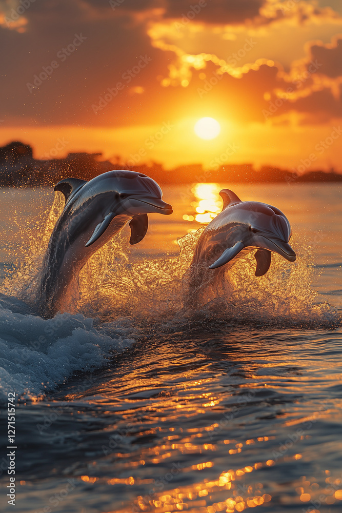 Obraz premium dolphin jumping at sunset