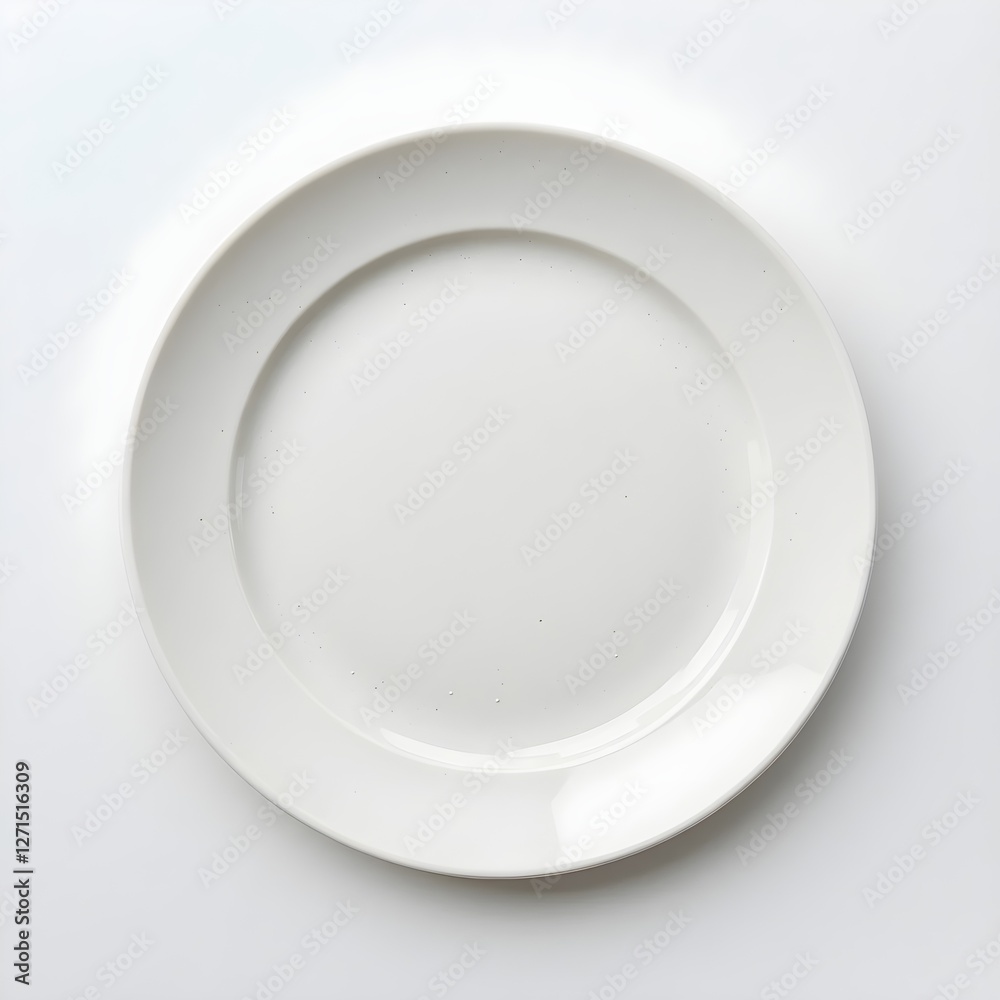 Plain white ceramic plate on a white background. Generative AI Plain white ceramic plate on a white background. Generative AI