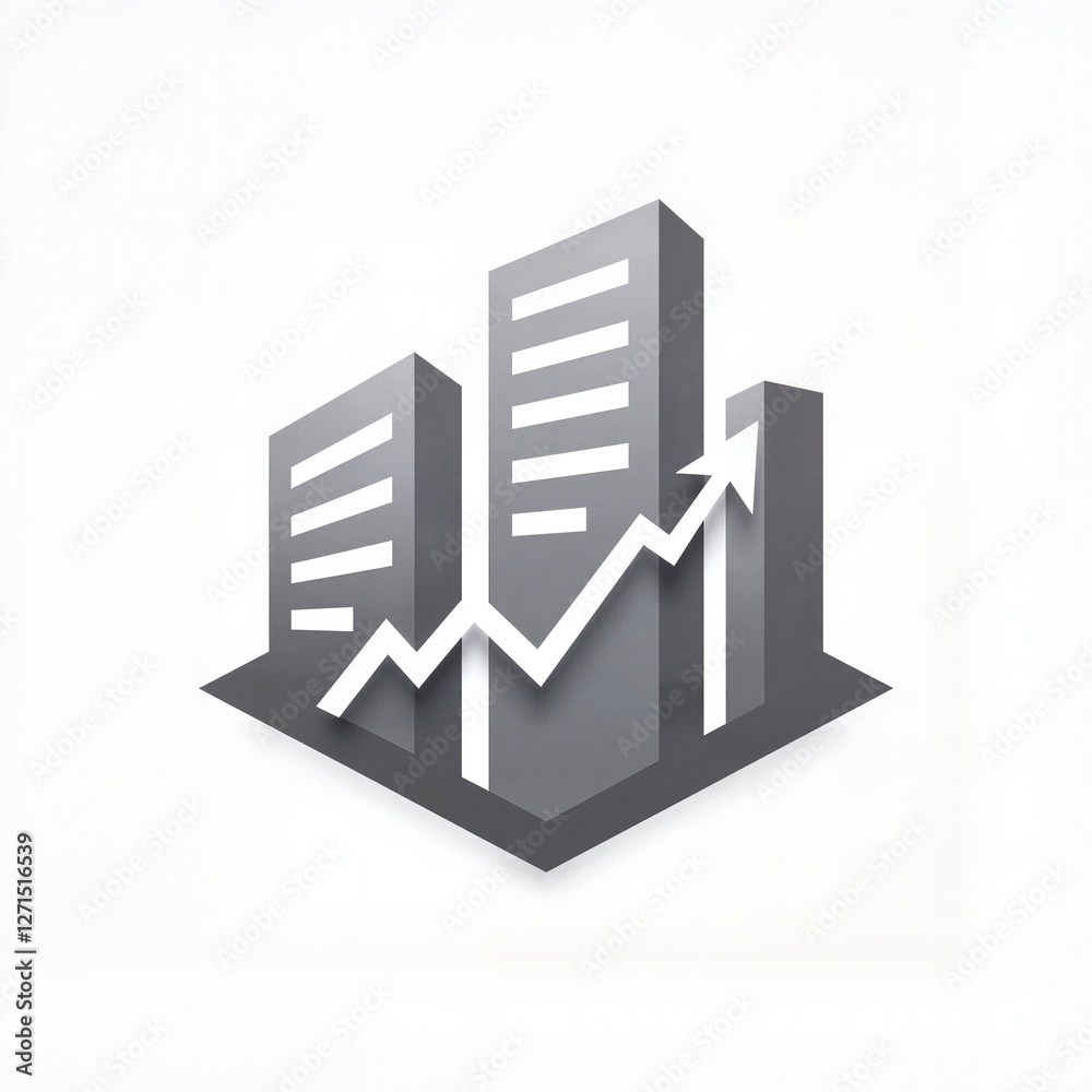 Graphic representation of skyscrapers with upward trend line Graphic representation of skyscrapers with upward trend line