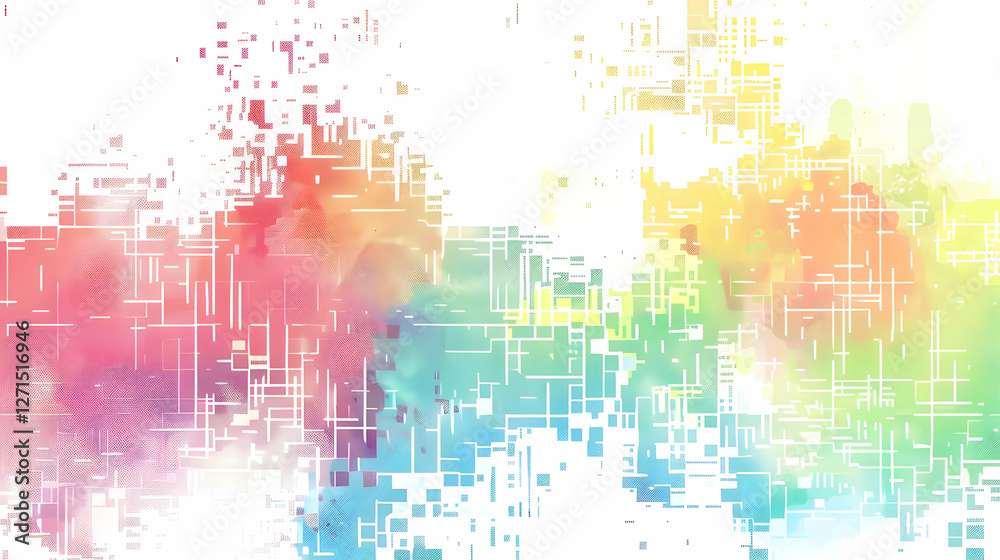 Obraz premium Abstract colorful digital artwork featuring vibrant hues and geometric patterns merging seamlessly