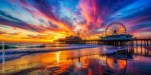 Abstract Sunset over Santa Monica Pier, Los Angeles Beachscape