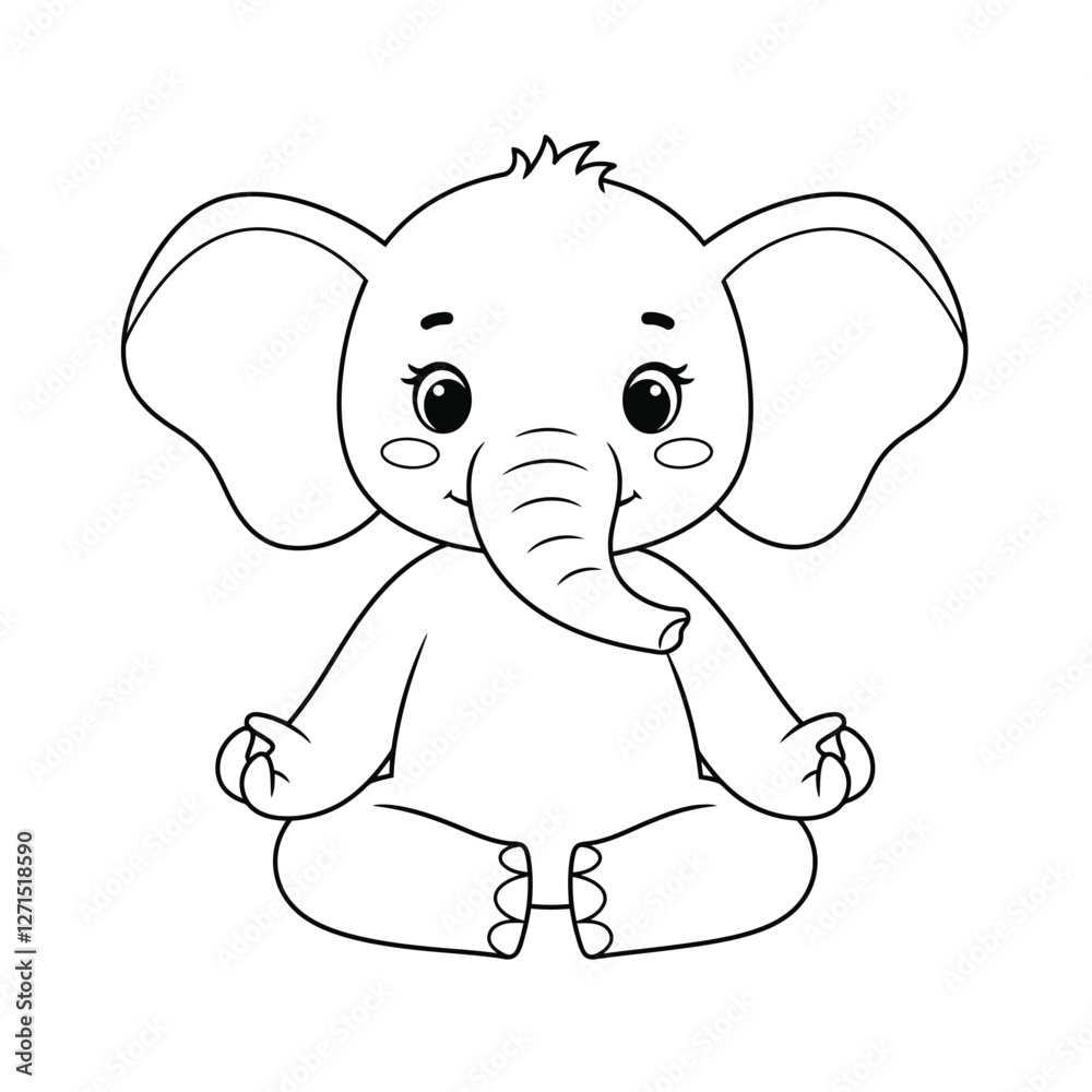 Fototapeta premium Cute Elephant Coloring Page in a Meditative Pose
