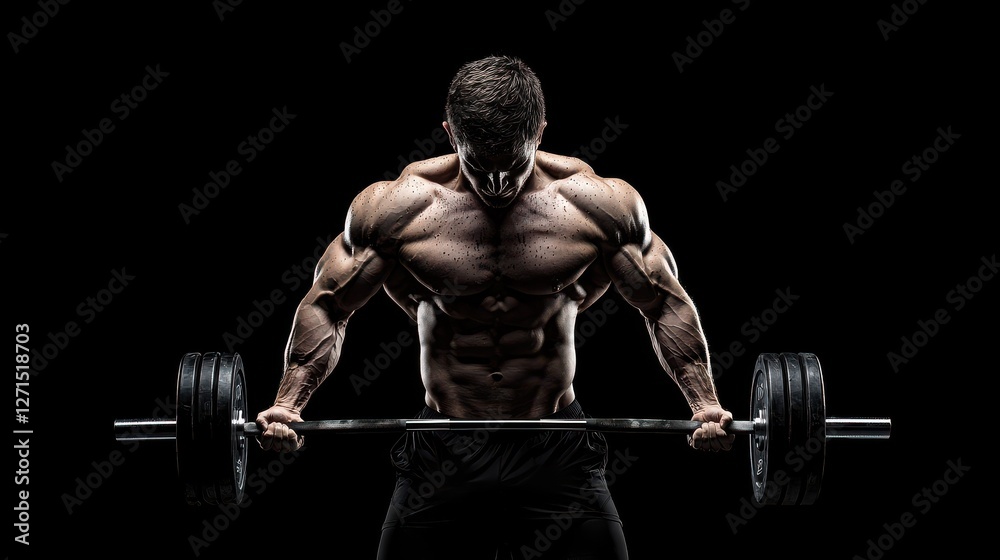 Intense weightlifting session gym fitness action dark environment low angle strength training focus Intense weightlifting session gym fitness action dark environment low angle strength training focus