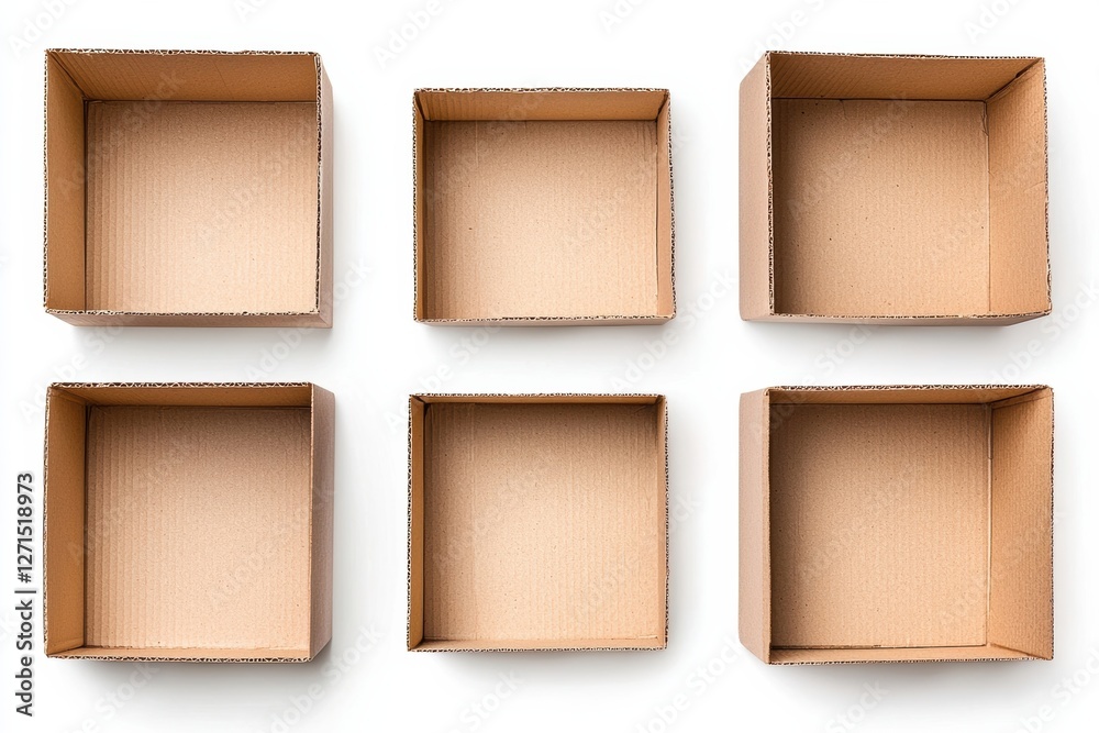 Fototapeta premium Open cardboard boxes on white background, perfect for storage solutions.