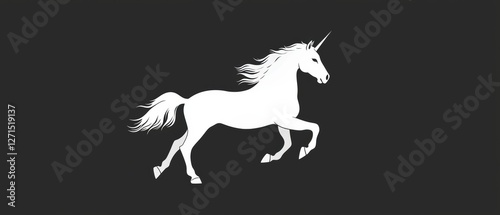 Silhouette unicorn galloping on a white background, a magical creature embodying grace and beauty.
