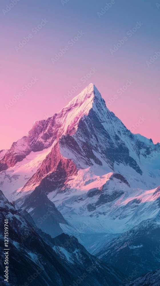 Fototapeta premium Majestic Mountain Peak at Sunrise with Pink and Purple Sky