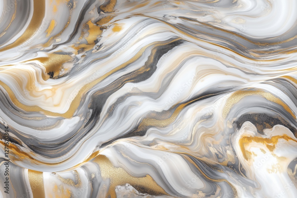 Fototapeta premium Textura abstrata de mármore com detalhes em dourado, cinza e branco, em padrão seamless, criada com IA generativa, ideal para design de interiores e superfícies sofisticadas