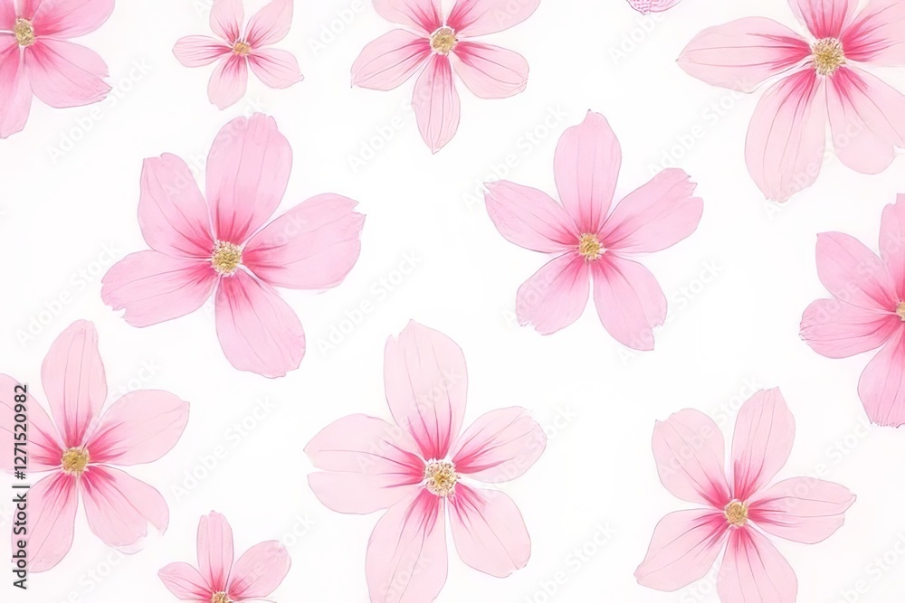 Obraz premium Delicate Pink Flowers Pattern on White Background