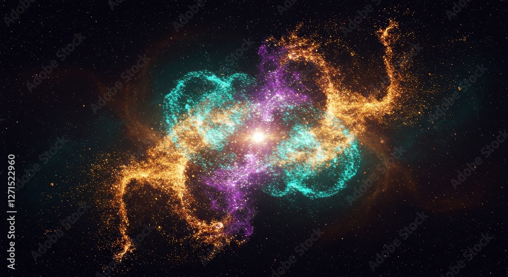 Fototapeta premium Celestial Symphony: A vibrant and breathtaking illustration of a nebula, painted across the expanse of the universe, inviting viewers to contemplate the vastness of space