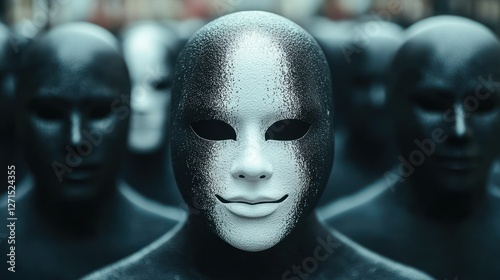 Obraz na płótnie Masked figures, urban crowd, anonymity, protest