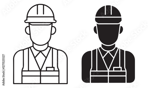 Construction worker with safety helmet vector icon . contractor supervisor . construction site .