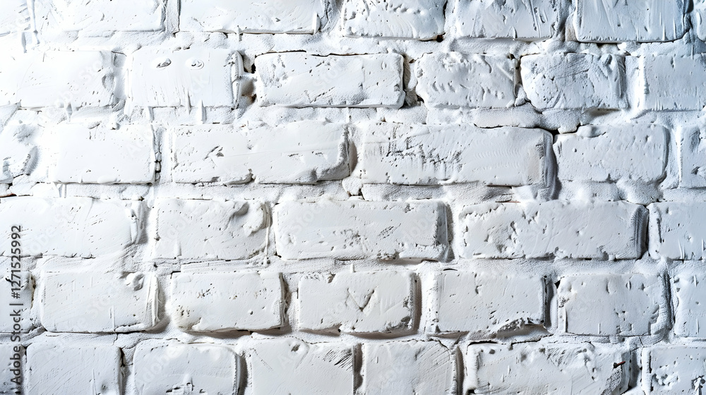 Fototapeta premium Textured white brick wall with uneven surface and subtle shadows, ideal for backgrounds