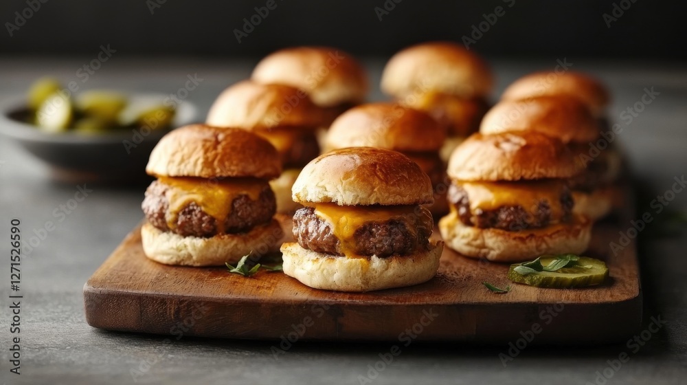 Savor mini sliders with beef patties and melted cheese at the ultimate junk food feast Savor mini sliders with beef patties and melted cheese at the ultimate junk food feast