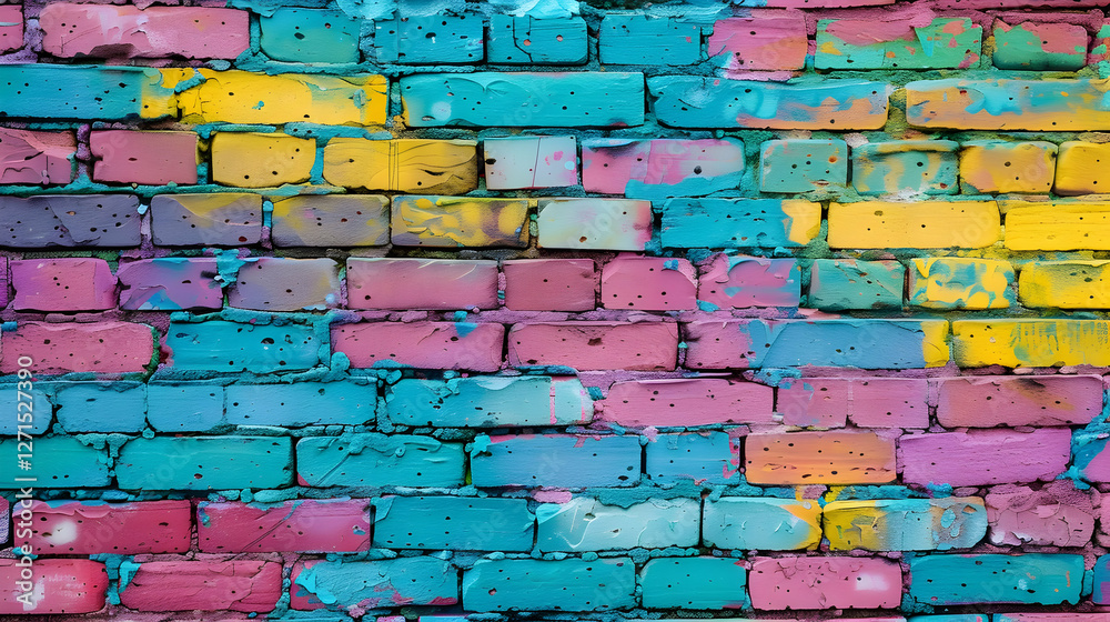 Fototapeta premium Colorful graffiti wall with vibrant patterns and textures, showcasing urban art in a lively setting