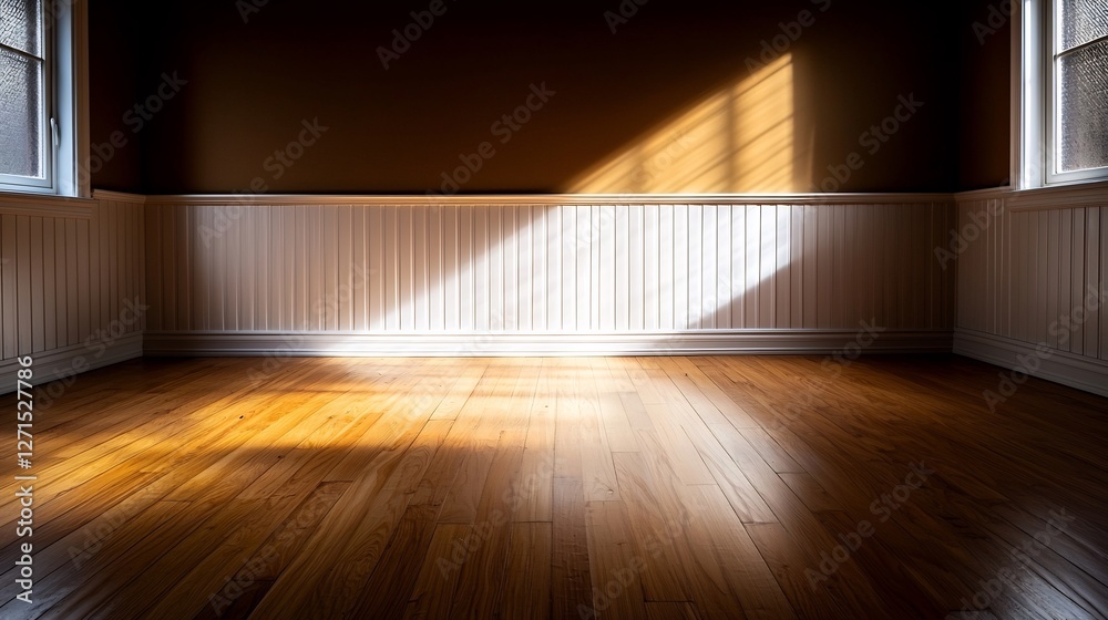 Sunlit Room with Hardwood Floor and White Wainscoting Sunlit Room with Hardwood Floor and White Wainscoting